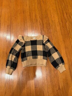 Girls (sz 4) - Janie and Jack Sweater / Buffalo Plaid Ruffle-Shoulder